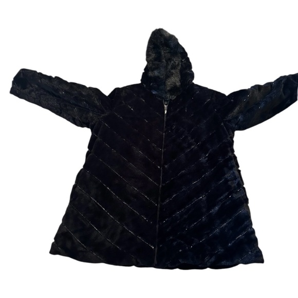 Dennis Basso Black Puffer Jacket with Hood - Picture 1 of 15